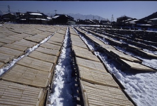日本の伝統食品の寒天の製造風景、乾燥風景