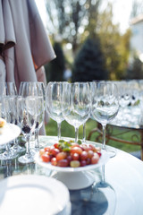 Champagne glasses on gold background. Party and holiday celebration concept.