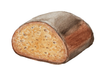 Watercolor rye bread isolatad on white