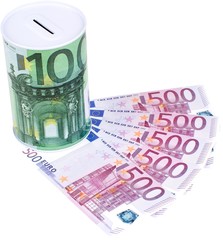 Euros and a coin bank