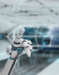 White cyborg pointing his finger 3D rendering
