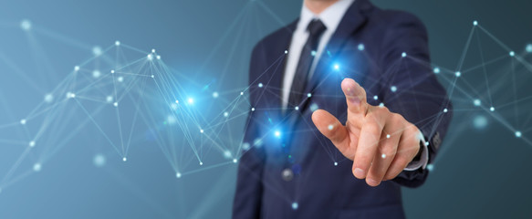 Businessman using futuristic connection interface 3D rendering