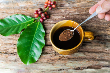 Coffee concept on cracked  old wood