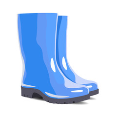 Blue waterproof rubber boots isolated on white background. Gumboots for rainy weather. Vector illustration