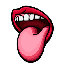 Vector funny illustration of open mouth sticking out tongue
