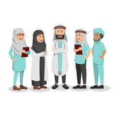 Set of Character Illustration Arabian Doctor Cartoon Vector