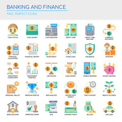 Banking and Finance, Thin Line and Pixel Perfect Icons.