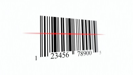 Scanning a barcode with a reader. Red scanline while decoding the stripes. Fancy close-up shot.
