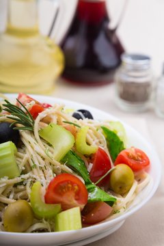 Spaghetti with Tomatoes and Black and Green Olives