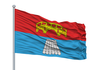Mosty City Flag On Flagpole, Country Belarus, Isolated On White Background
