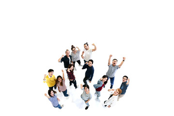 Group of Diversity People Team looking at camera with isolated white floor background. Creative...