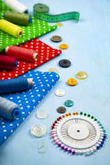 Sewing accessories and multi-colored fabrics