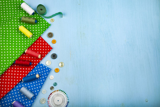 Sewing accessories and multi-colored fabrics
