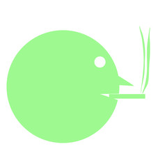 煙草を吸う人の横顔のイラスト　緑色　右向き