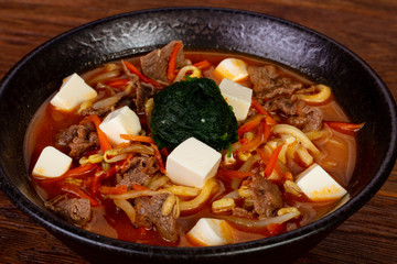 Japanese soup with tofu and beef