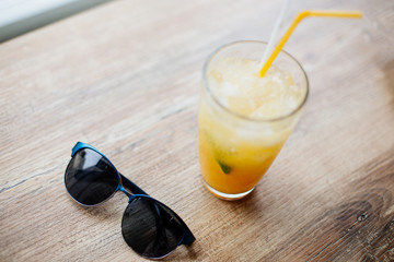Cold lemonade on the table.
