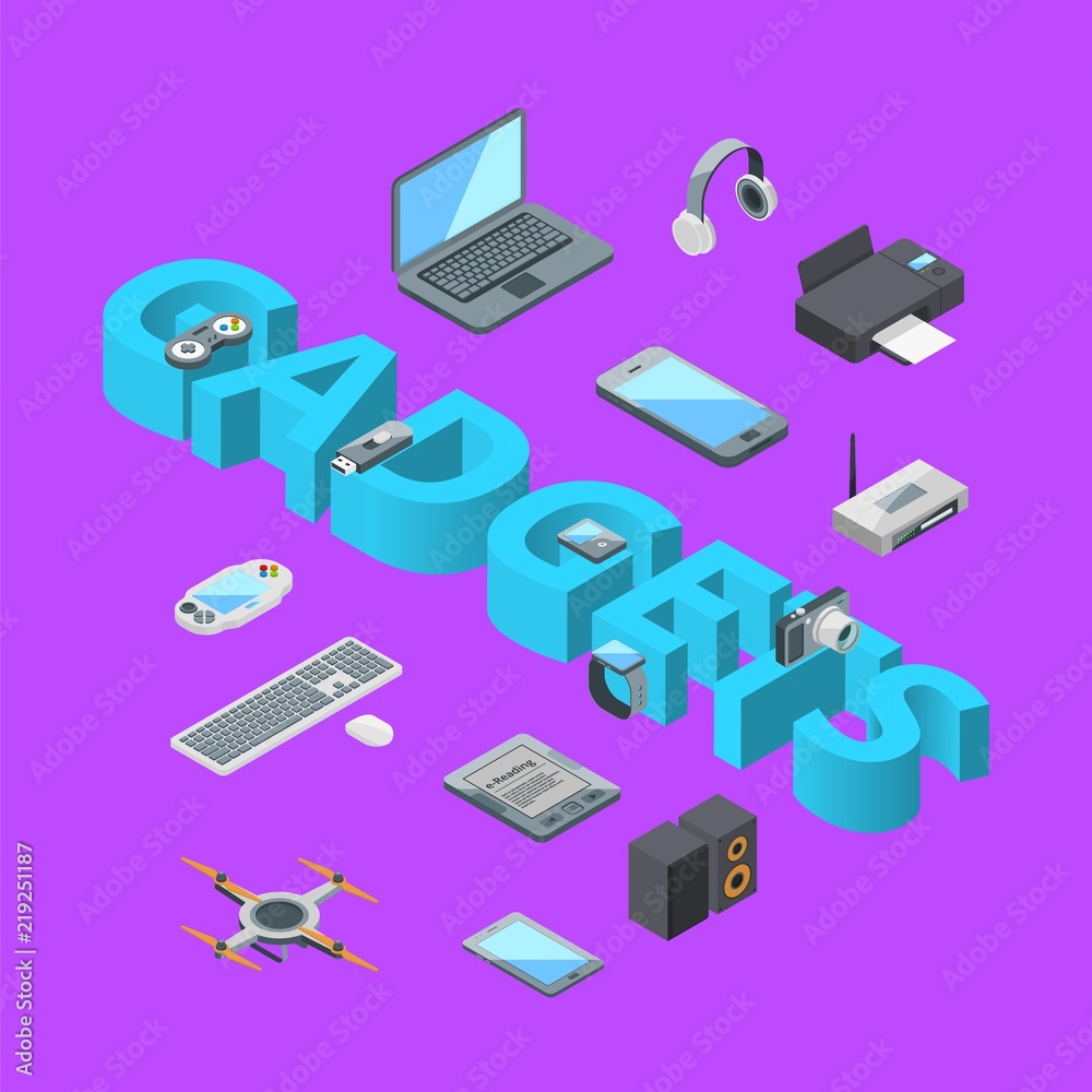Wall mural Vector isometric gadgets icons infographic concept illustration - Wall murals