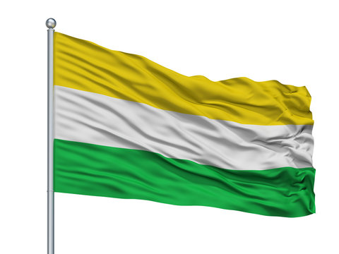 Cerete City Flag On Flagpole, Country Colombia, Cordoba Department, Isolated On White Background