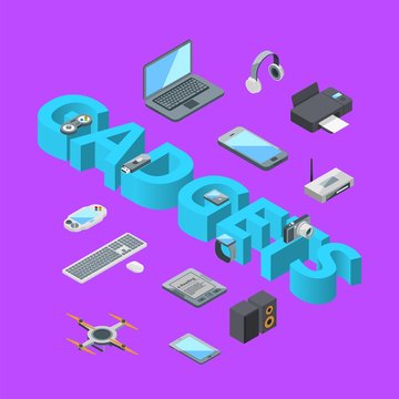 Vector isometric gadgets icons infographic concept illustration