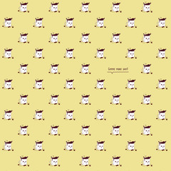 Pattern based on my kawaii illustration of a wasted addicted coffee mug tired while sitting on the floor and asking for more coffee: “Gimme me more shit!”.  The cup is surrounded by coffee grains