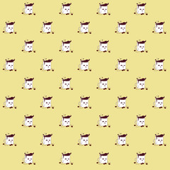 Pattern based on my kawaii illustration of a wasted addicted coffee mug tired while sitting on the floor and asking for more coffee: “Gimme me more shit!”.  The cup is surrounded by coffee grains
