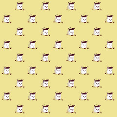 Pattern based on my kawaii illustration of a wasted addicted coffee mug tired while sitting on the floor and asking for more coffee: “Gimme me more shit!”.  The cup is surrounded by coffee grains