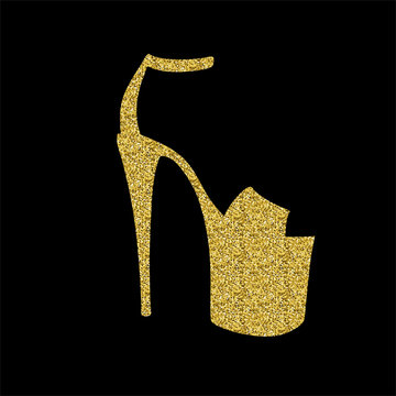 Pole Dance Shoes With Gold Glitter Texture