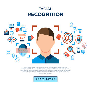 Digital vector facial recognition icons set