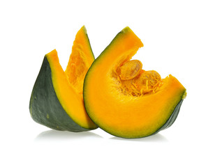 Slice of pumpkin isolated on white background.