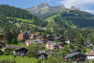 Fototapeta na wymiar The village of Engelberg on the Swiss alps