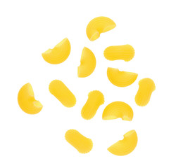 Top view of macaroni pasta isolated on white background
