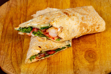 Wrap tortilla with prawn