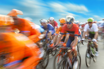 Obraz premium Group of cyclist during a race, motion blur