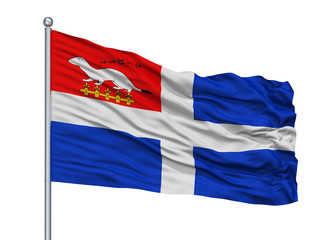 Saint Malo City Flag On Flagpole, Country France, Isolated On White Background - obrazy, fototapety, plakaty