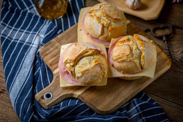 Sandwich with cheese and ground ham.