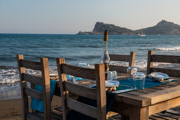 Food zone on the coast. Before sunset