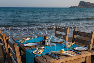 Fototapeta premium Food zone on the coast. Before sunset