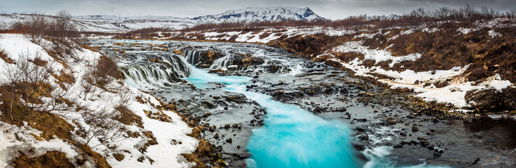 Secret Bruarfoss waterfall in winter Iceland