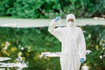 biologist working on water analysis. Ecology and environmental pollution concept.