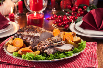 Roasted pork loin with baked potatoes