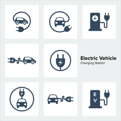 Electric Vehicle Charging Station Icons Set