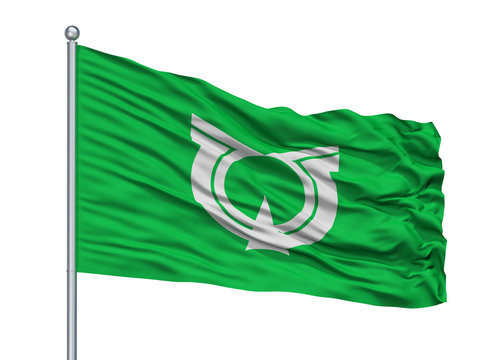 Kimitsu City Flag On Flagpole, Country Japan, Chiba Prefecture, Isolated On White Background