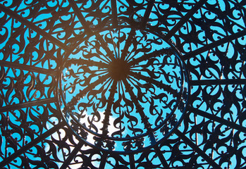 roof with a metal pattern on a blue sky background