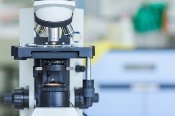 Close up of microscope at the blood laboratory, Concept Science and Technology
