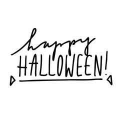 Vector hand lettering Happy Halloween. Modern brush calligraphy isolated on white background for Halloween greeting cards and design.