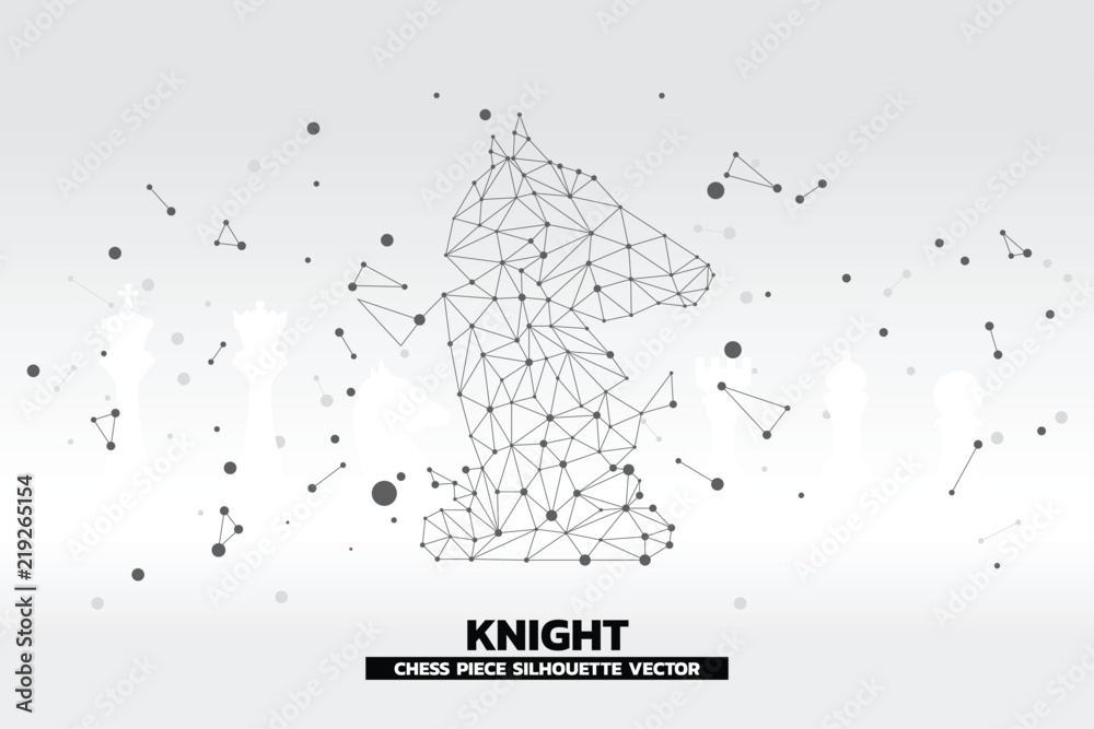 Poster low polygon dot connected line of knight chess piece vector. icon for planning and strategy thinking