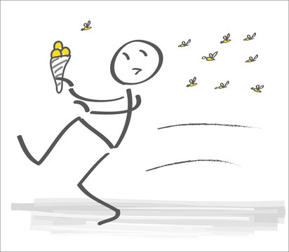 Mann mit eis flüchtet vor Wespenschwarm