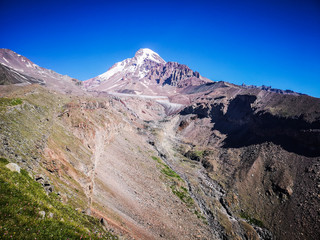 High mountain, Mount Kazbek and Gergeti glacier