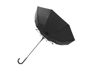 Windy day -Black classic umbrella inside out isolated on white background, included clipping path
