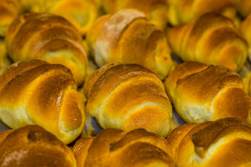Homemade croissants with sweet filling, close up